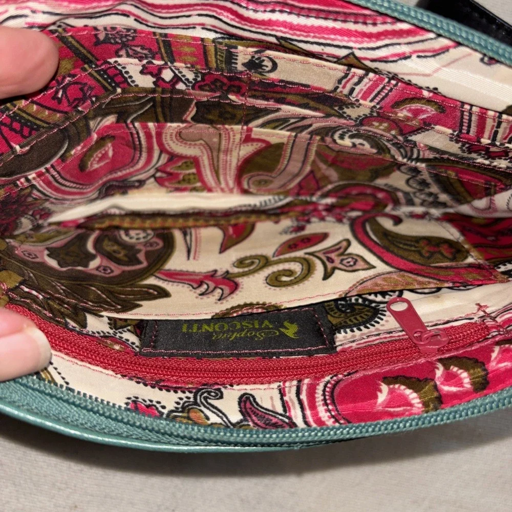Sophia Visconti Wristlet Leather Wallet Purse Teal Crinkle Texture